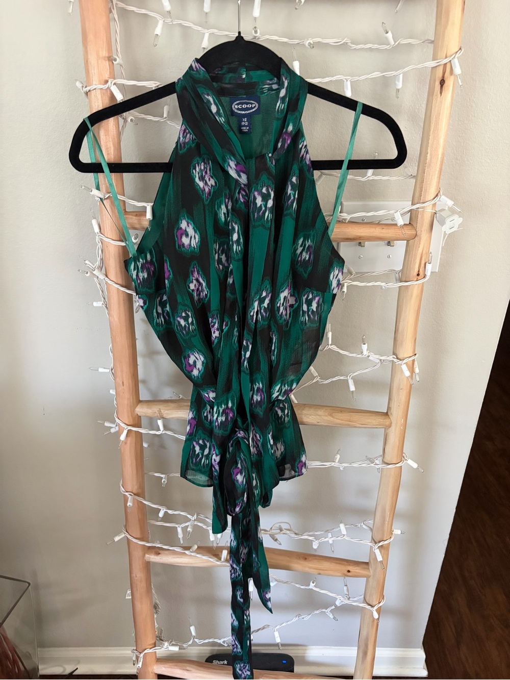 Scoop Green Printed Tie-Front Halter Blouse